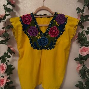 Embroidered Floral Yellow Mexican Blouse